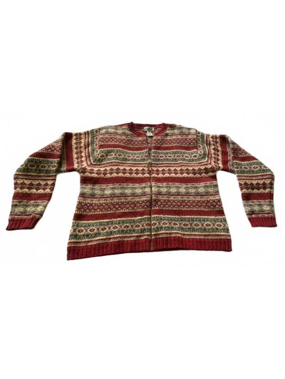 Vintage L.L. Bean Women's Large Shetland Wool Zip-Up Cardigan Sweater 1980s